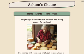 a screenshot of Ashton's cheese website as viewed on laptop
