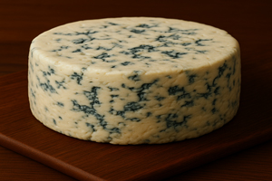 a round block of gorgonzola cheese