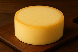 a round block of gruyere cheese