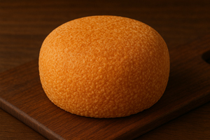 a round block of mimolette cheese