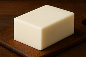 a block of mozzarella cheese